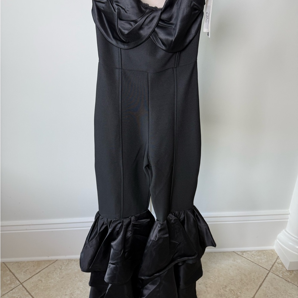 Chic Black Strapless Ruffle Jumpsuit - Picture 2 of 5